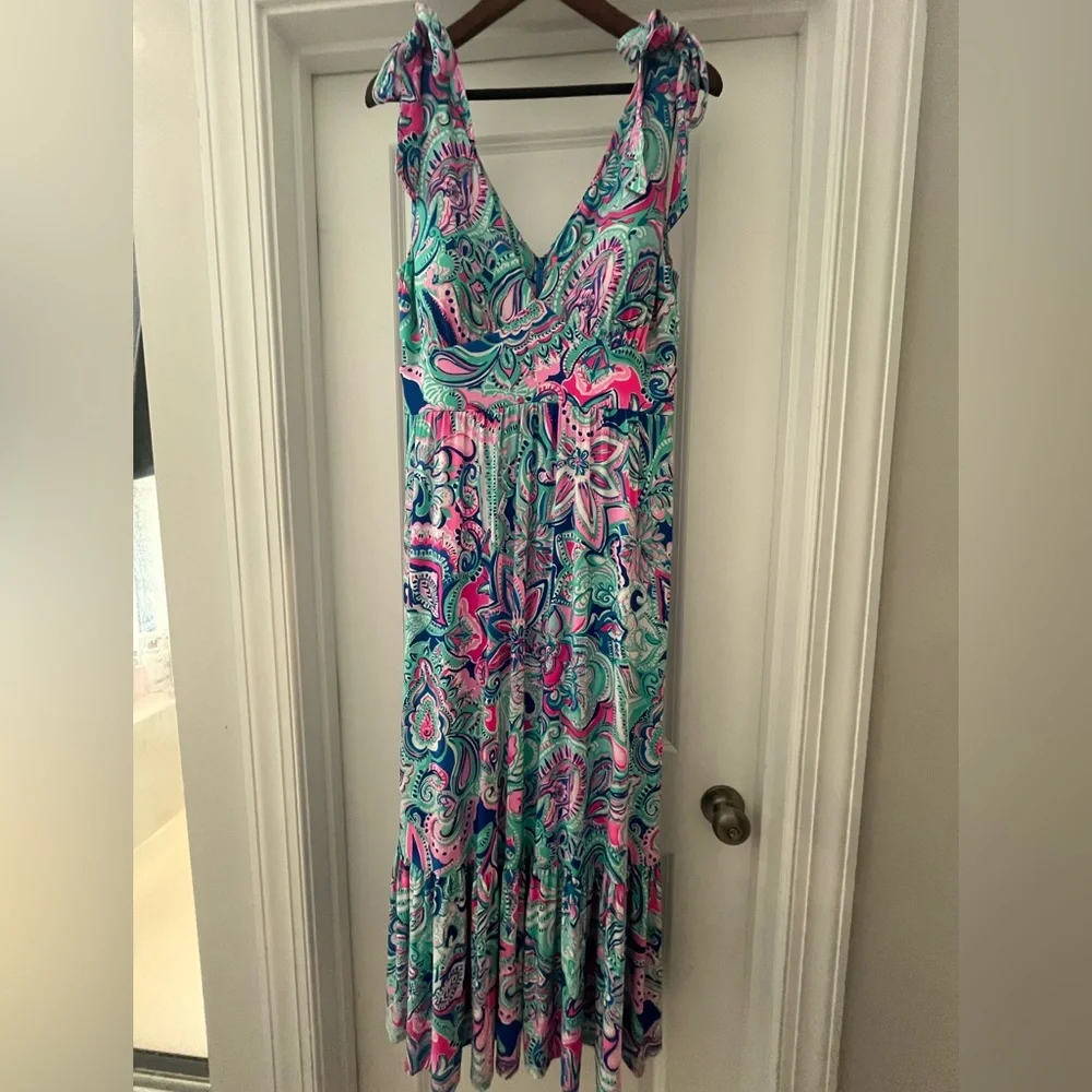 Lilly Pulitzer Pink and Blue Paisley Maxi Dress - Picture 2 of 8